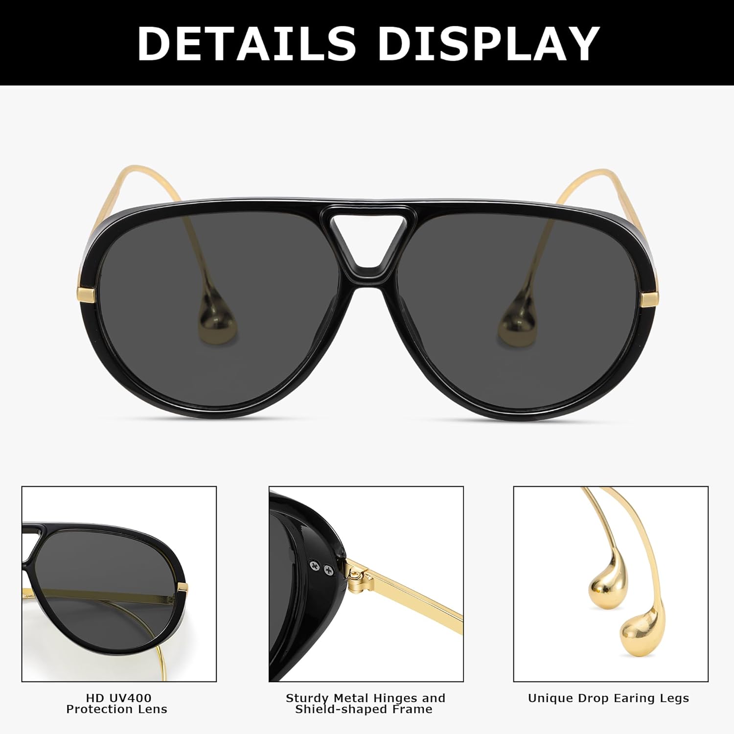Trendy Oversized Aviator Sunglasses for Women Men Retro Big Round Sun Glasses Vintage Shield Shades CS012 - Image 3