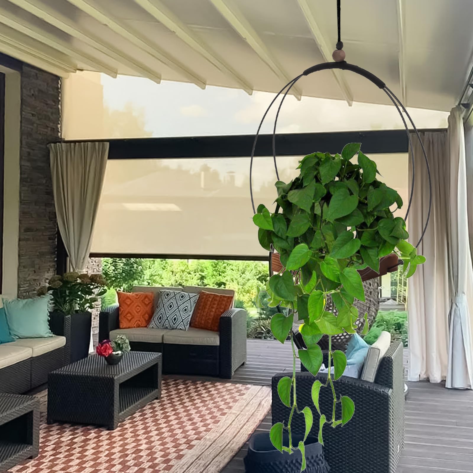 mumisuto 2 Piezas Maceta Colgante Interior con Base de Madera, Macetero Colgante Boho, Macetas Colgantes para Plantas Pequeñas y Medianas, para Interior y Exterior Decoración del Hogar (Negro 1)