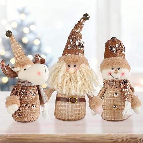 Juego de gnomos de peluche decorativos de Navidad, figuras navideñas de 3 piezas con sombreros de lentejuelas, diseño de reno de Papá Noel, muñeco