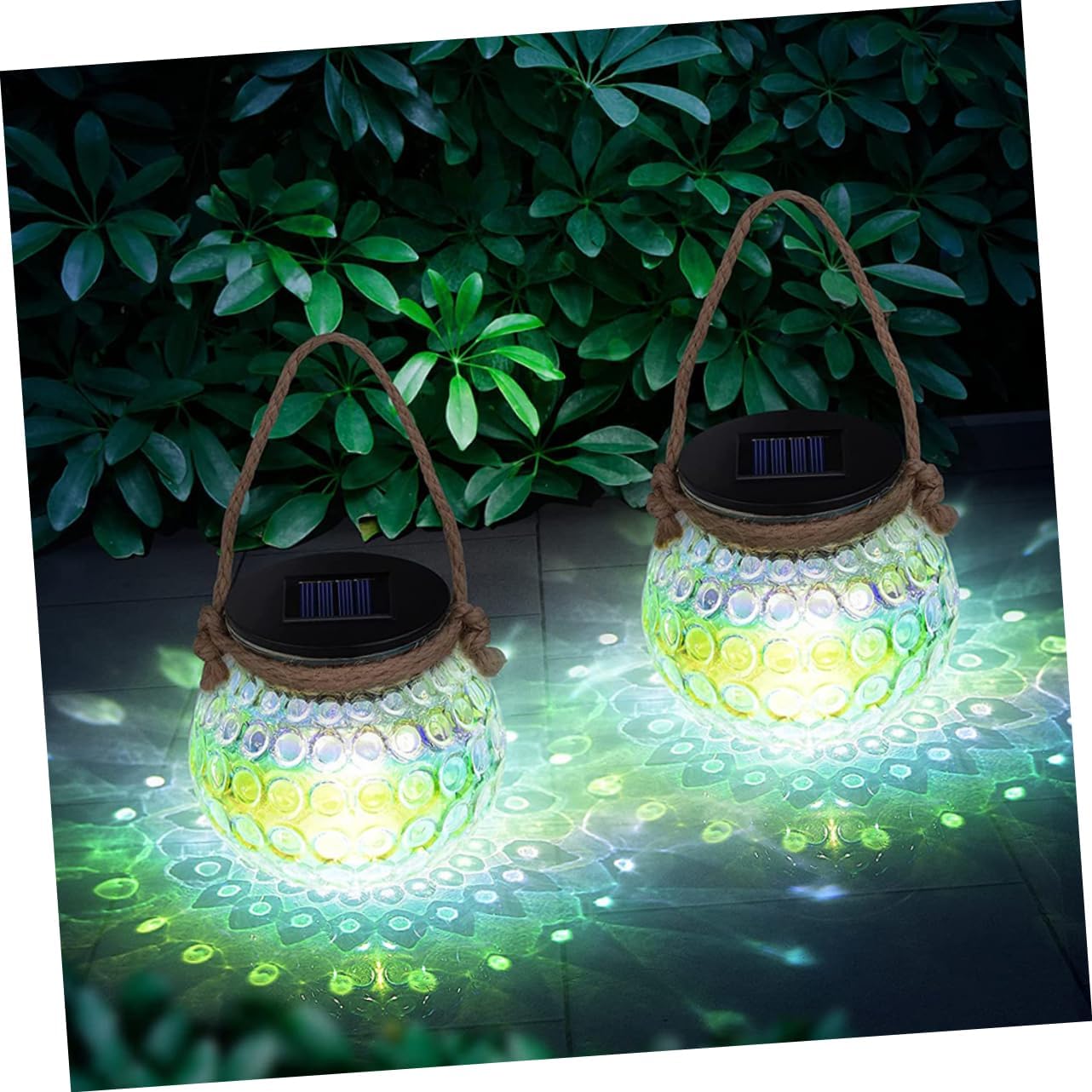 2pcs Elegant Solar Jar Light Hanging Design Outdoor Garden Decor Rechargeable Lantern