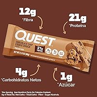 Vista 3 de Quest Nutrition Barras de proteína de masa de galletas con chispas de chocolate, 21g de proteína, 1g de azúcar, 4g de carbohidratos netos, alto