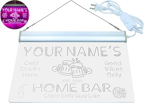 Vista 104 de ADVPRO - Letrero de luz LED de neón de doble color para el hogar, personalizado, con texto en inglés con «tu nombre y año de fundación», letrero