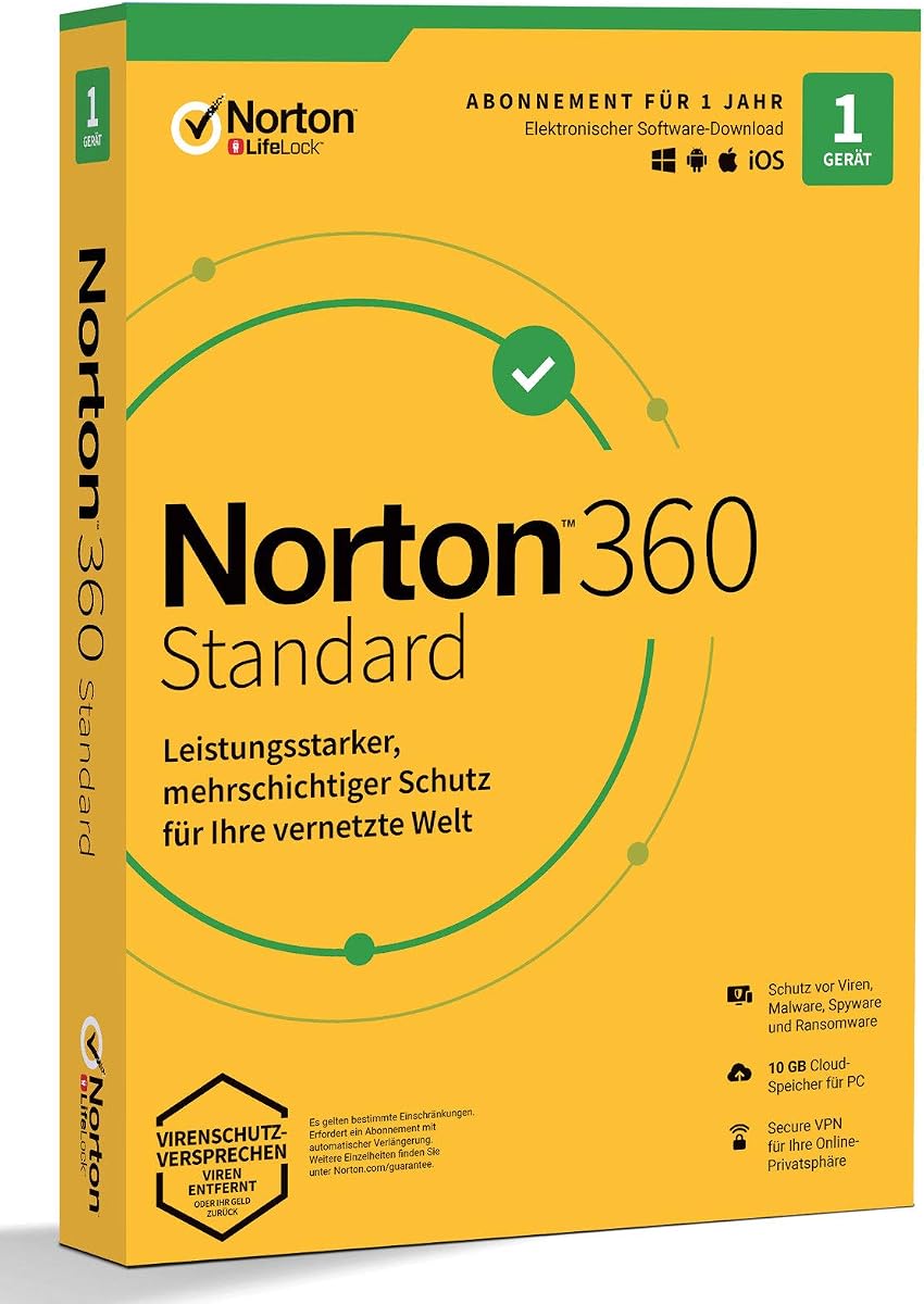 Symantec Norton 360 Standard 1 usuario (1 dispositivo) / 1 Jahr 10 GB Cloud-Speicherplatz
