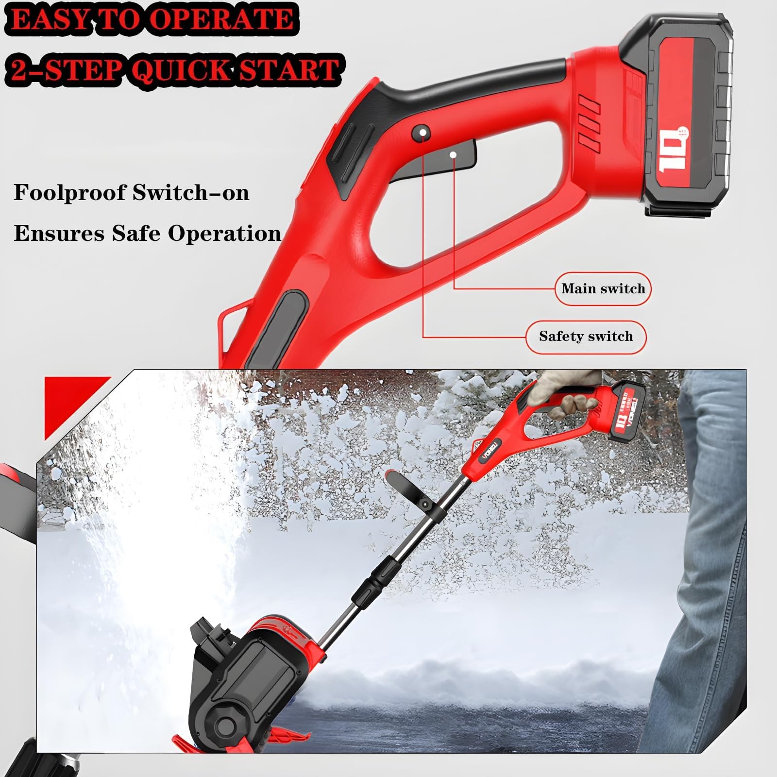 Pala Da Neve A Batteria Da 20 V, Spazzaneve Elettrico A Batteria Da 12 Pollici Con Impugnatura Anteriore Regolabile E Asta Telescopica, Spazzaneve Professionale Con 2 Batterie E Caricabatterie Rapido(