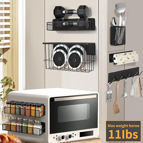 Miniatura 4 de Estante magnético para especias para refrigerador, paquete de 7 estantes magnéticos de metal, organizador de refrigerador magnético movible,