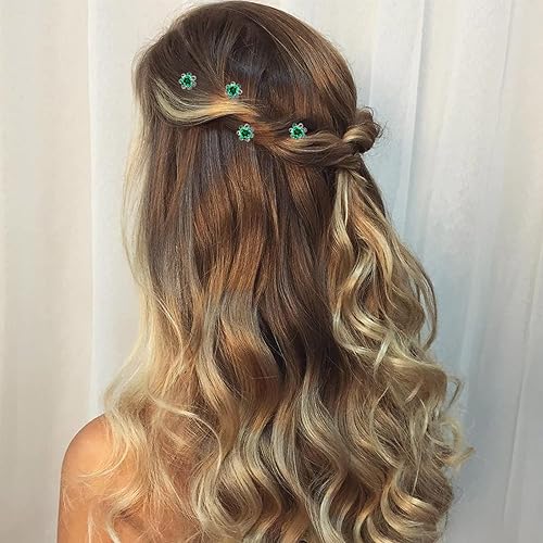 Miniatura 4 de Paquete de 20 horquillas de cristal (verde) con diamantes de imitación de flores de rosas para novias, bodas, mujeres, accesorios de joyería