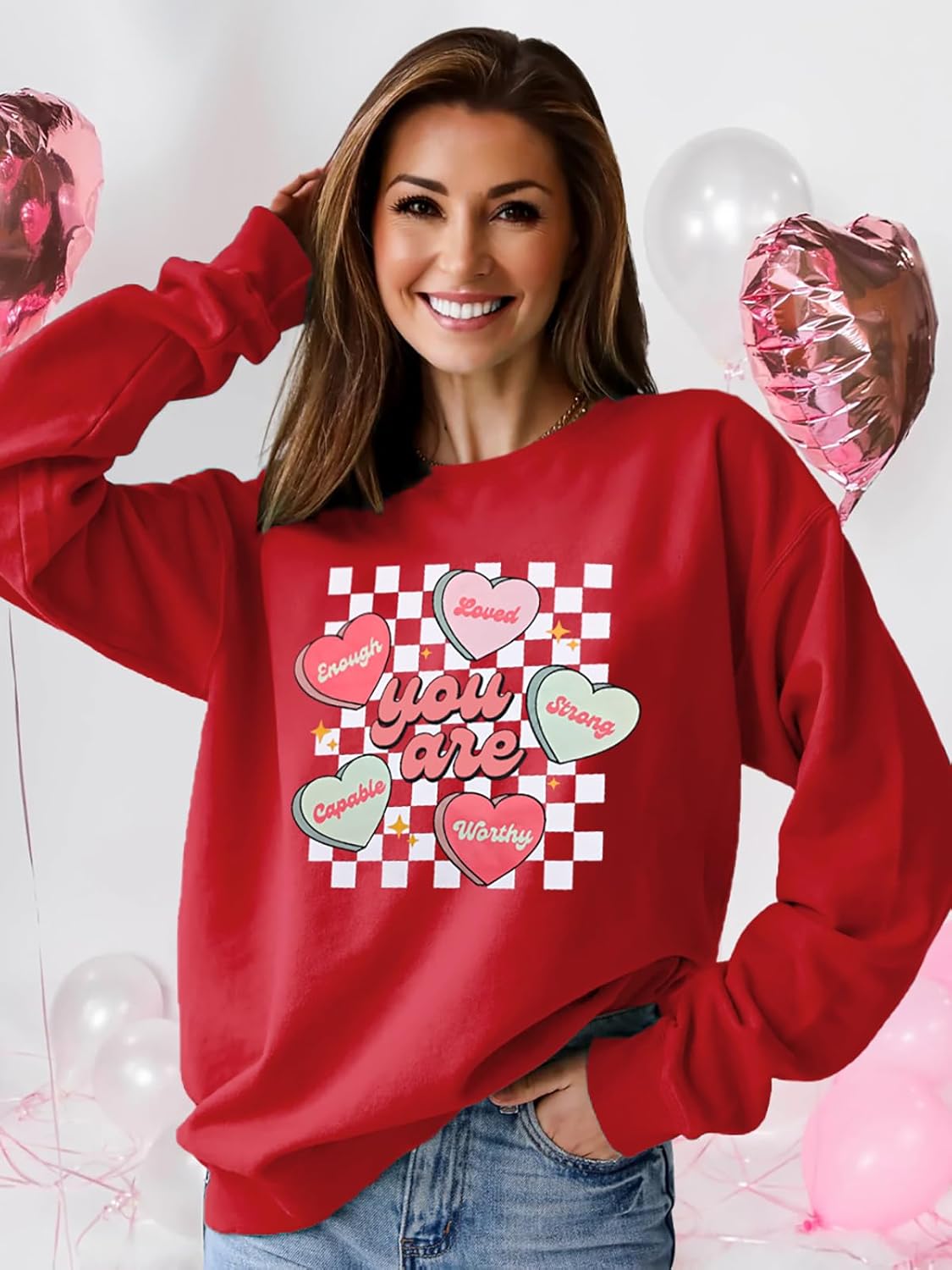 Women Sweatshirt Funny Cute Candy Heart Graphic Pullover Tops - Image 3