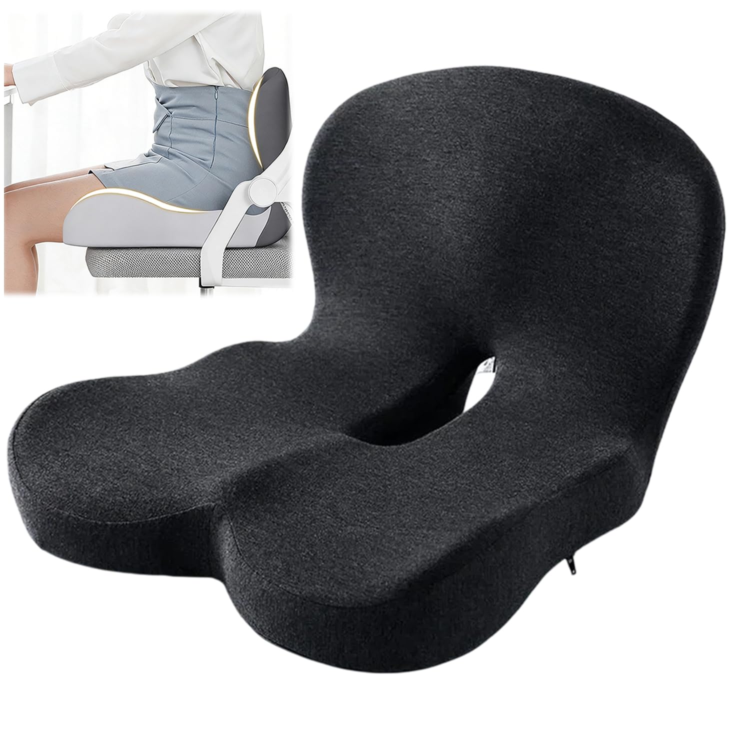 Celinva - Cuscino ortopedico per sedia da ufficio e auto, ergonomico in memory foam, a forma di L, con supporto lombare, per alleviare il dolore al coccige, per sedia da ufficio e auto (B-nero)
