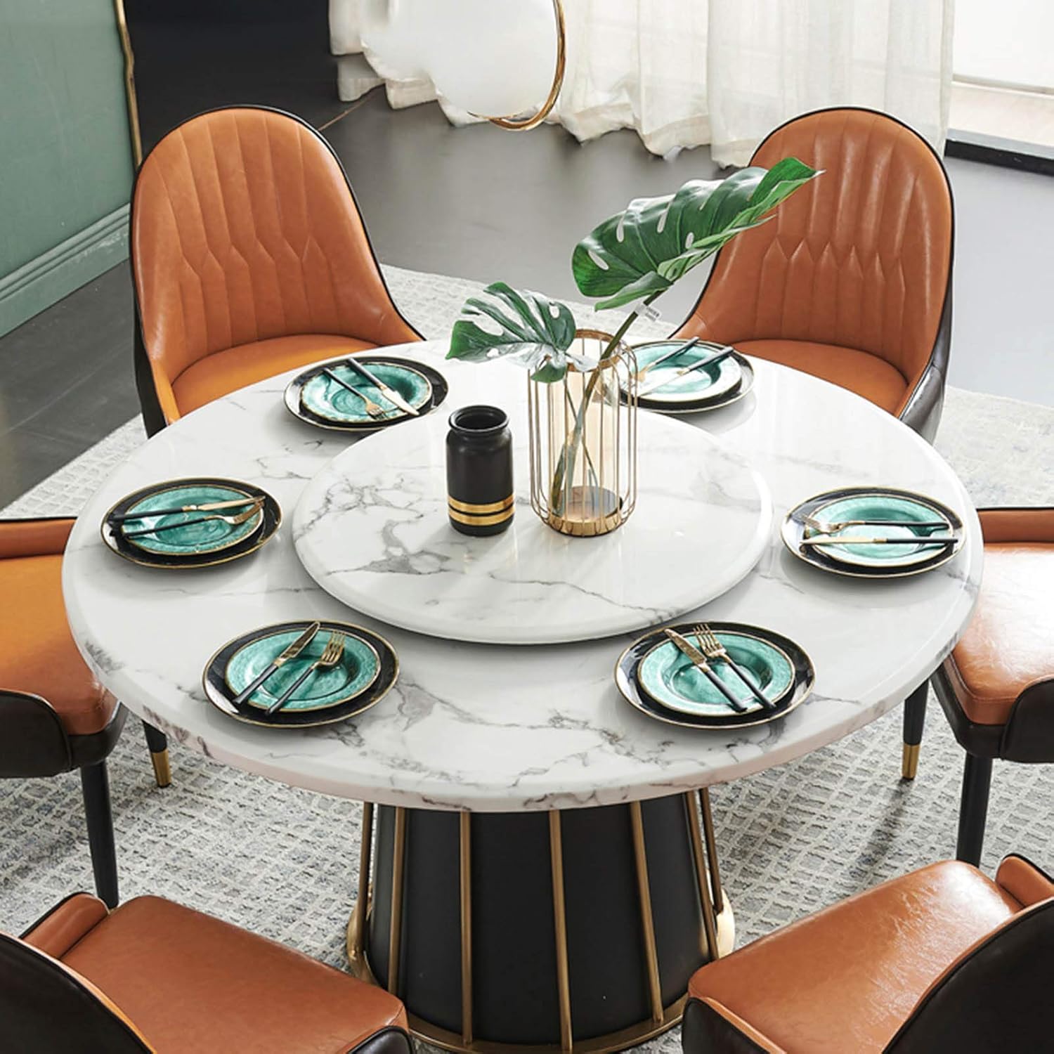 Luxury Marble Lazy Susan Turntable 19.6in~47.2in Rotatable Glass Turntable High Load Bearing Multi-Size High Load Bearing Easy To Share All Food (B 80cm(31.4in))