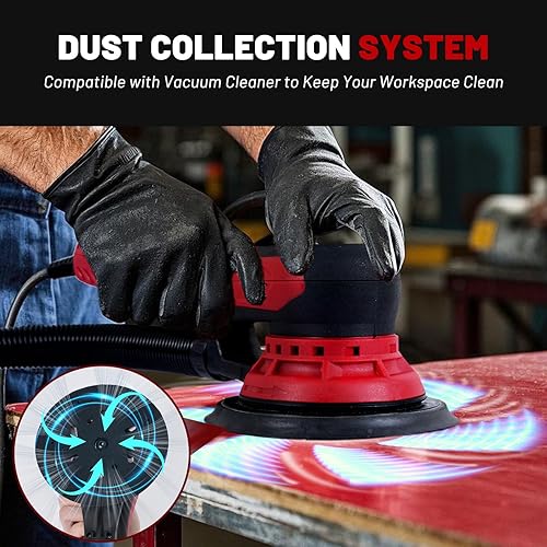 Miniatura 4 de Bucktool Lijadora orbital de 3.0 amperios y 6 pulgadas, motor sin escobillas, velocidad variable 4000-10000, diámetro de órbita de 0.197 in, con