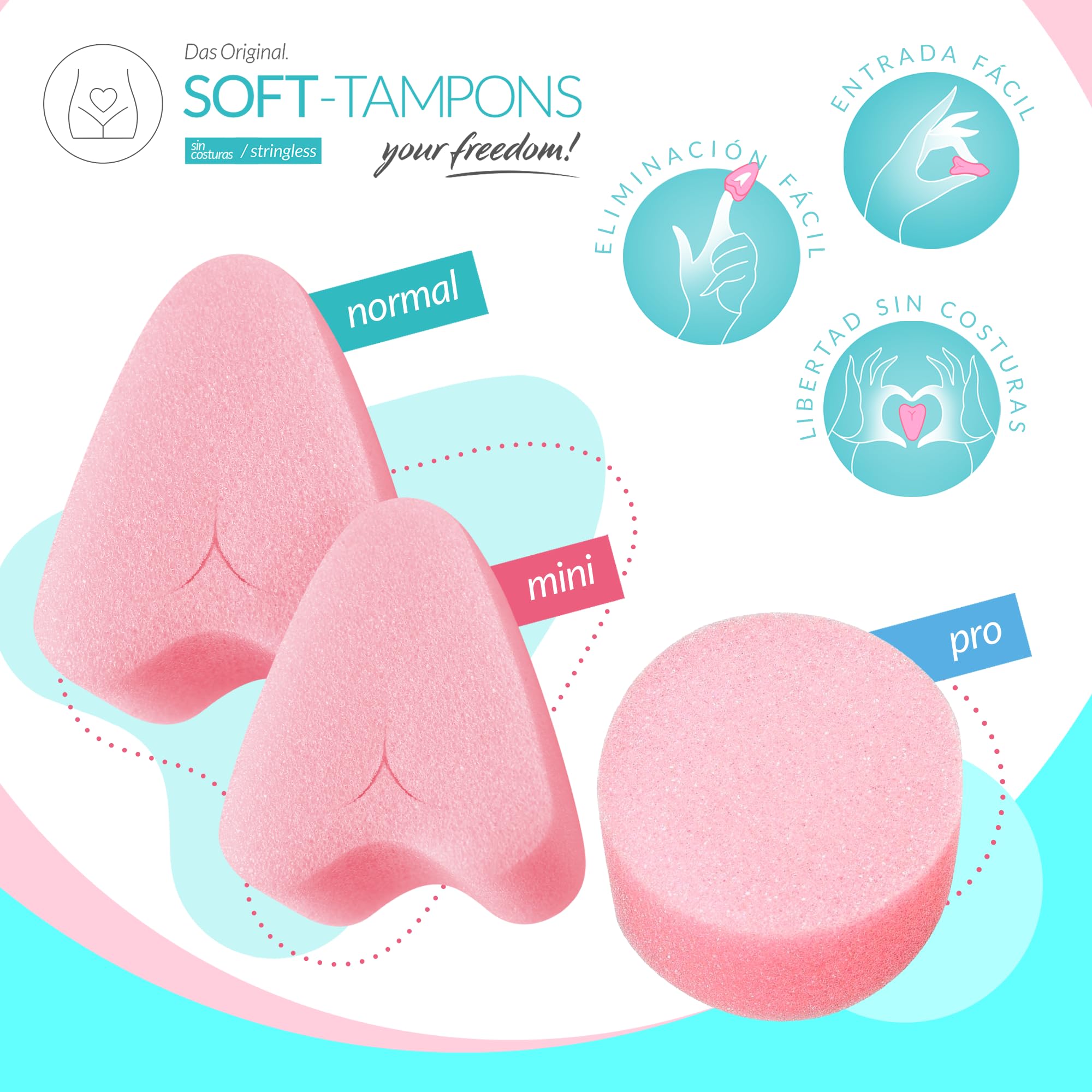 JOYDIVISION Soft-Tampones normal | 50 unidades | tampones sin cordón para deporte, natación y spa | esponjas menstruales ultra suaves | inserción y extracción fáciles | Softtampón sin cordón