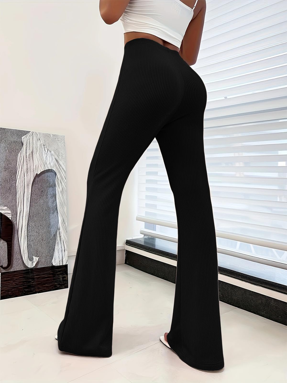 Pantalon Yoga Femme Taille Haute Bootcut Pants Leggings de Yoga À Pattes D'éléphant À Rayures pour Pilates, Sport, Entraînement, Danse, Fitness, Jogging