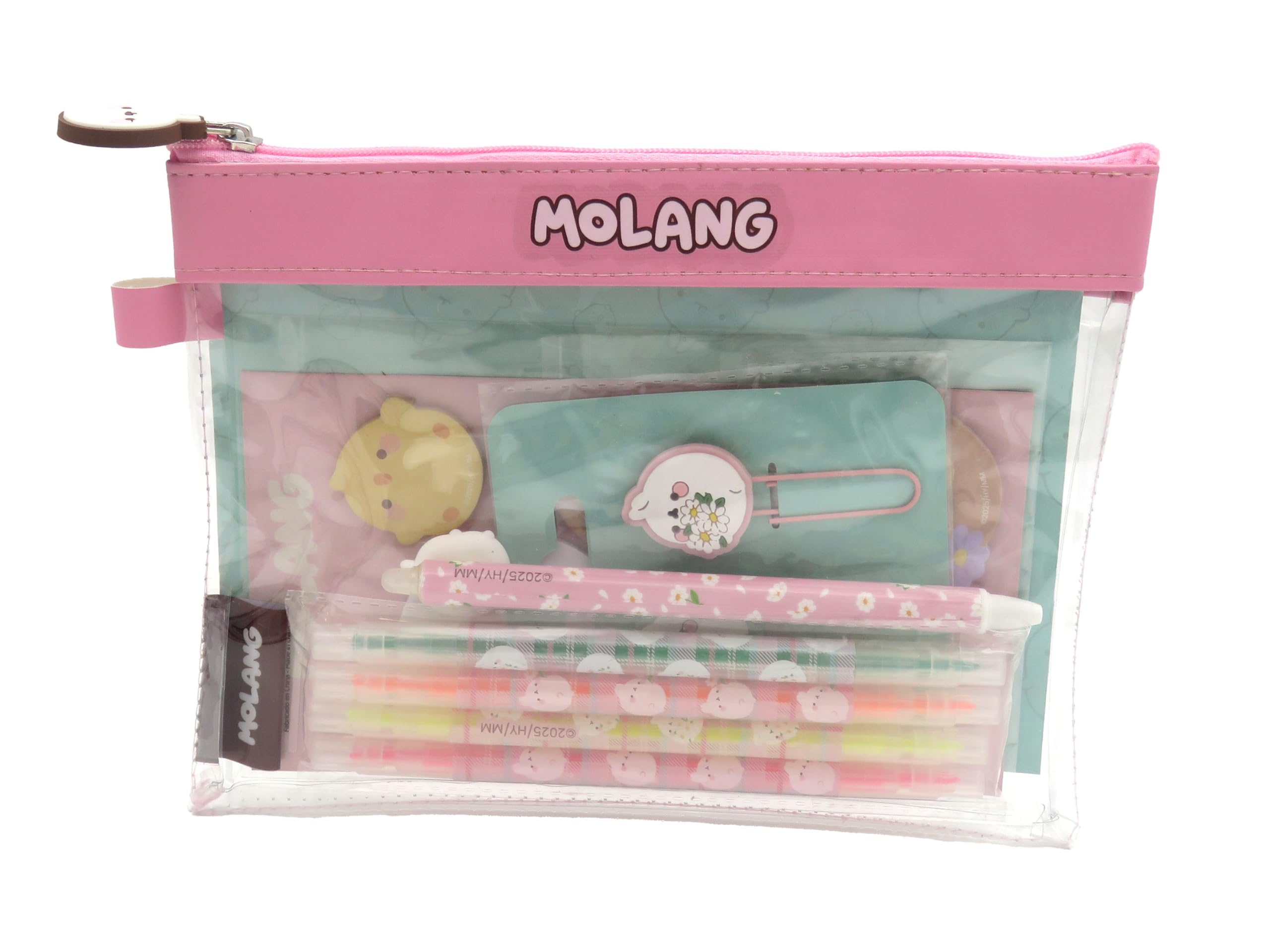 Ensemble de Papeterie Molang - Trousse et Accessoires Roses