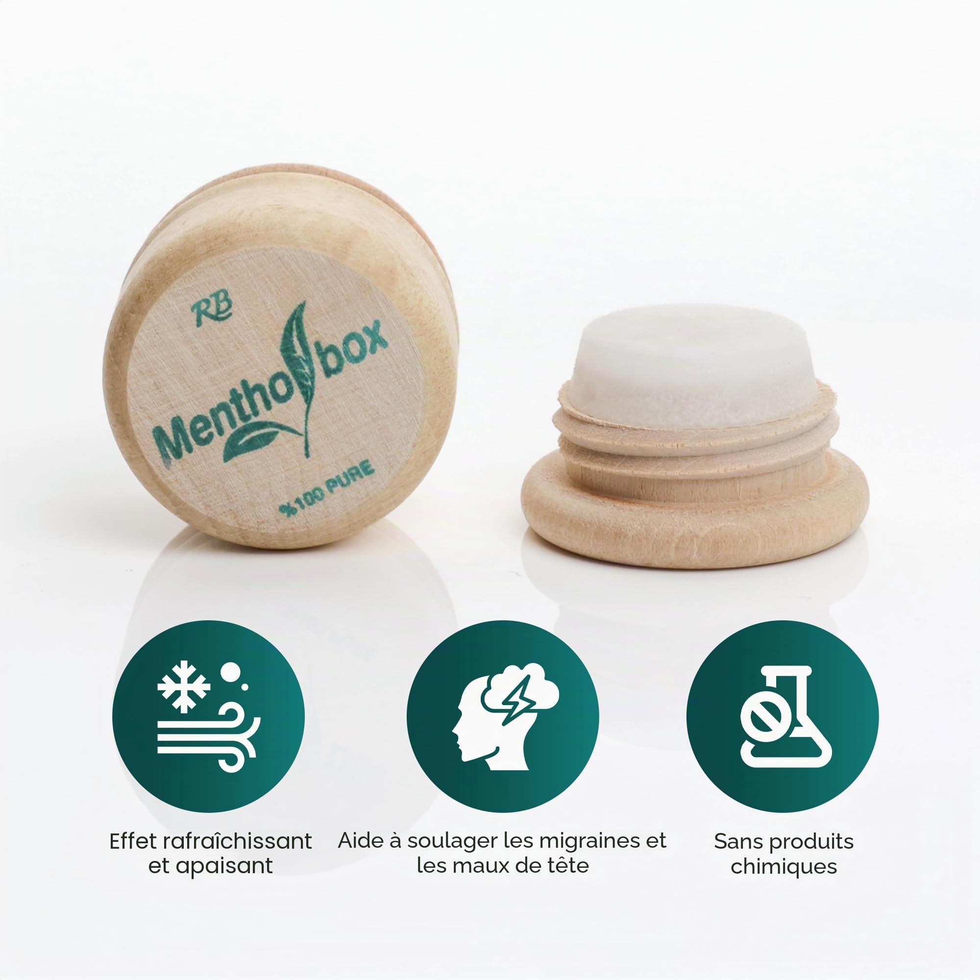 Mentholstein, boîte de menthol, migraine, macaron menthol rafraîchissant et glaçant, à appliquer sur le front et la nuque, massage spa au menthol, menthol cristal pur (3x6g)
