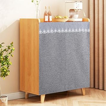 Linen Cabinet Curtains with Adhesive Track for Closet Curtain and Shelf Curtain - No Drill Installation, Dust-Proof Privacy Cover for Open Shelves, Wardrobe, and Kitchen,B,W28in/H35in