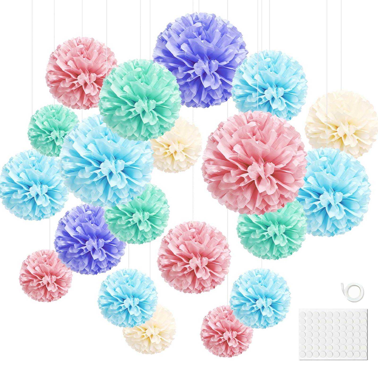 Hexizexi 20 pcs Pastel Tissue Paper Pom Poms Decoration