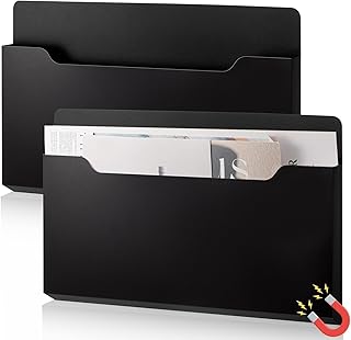 2 Pcs Magnetic File Holder Wall Hanging Large Pocket Magazine Organizer Paper Mail Letter for Refrigerator Classroom Locker Whiteboard(Horizontal,Black Color,13.8 x 8.3 Inches)