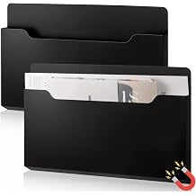 Feifeiya 2 Pcs Magnetic File Folder Wall Hanging Holder Large Pocket Paper Magazine Mail Organizer for Refrigerator Classroom Locker WhiteboardHorizontal,Black Color,13.8 x 8.3 Inches