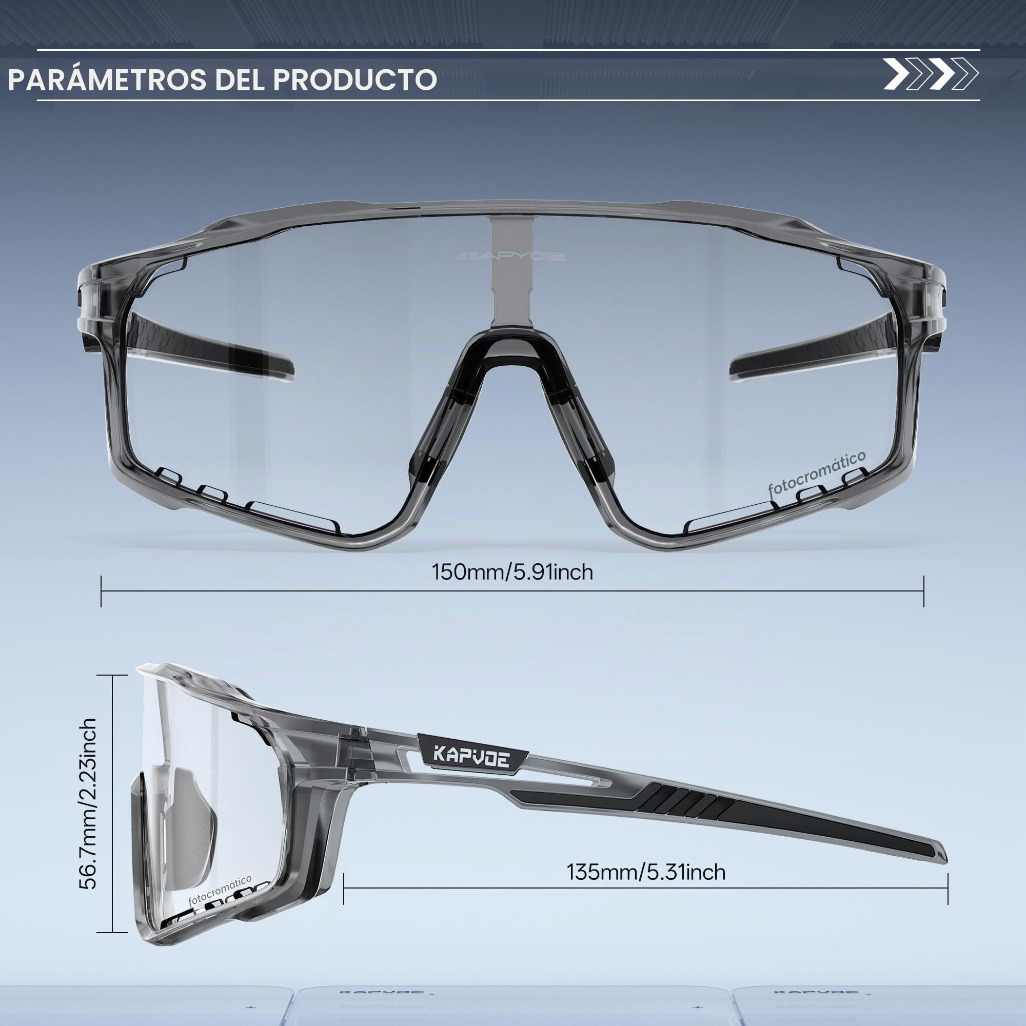KAPVOE Gafas de Ciclismo Hombre Mujer K76 | Montura TR90, almohadilla nasal ajustable para ciclismo.