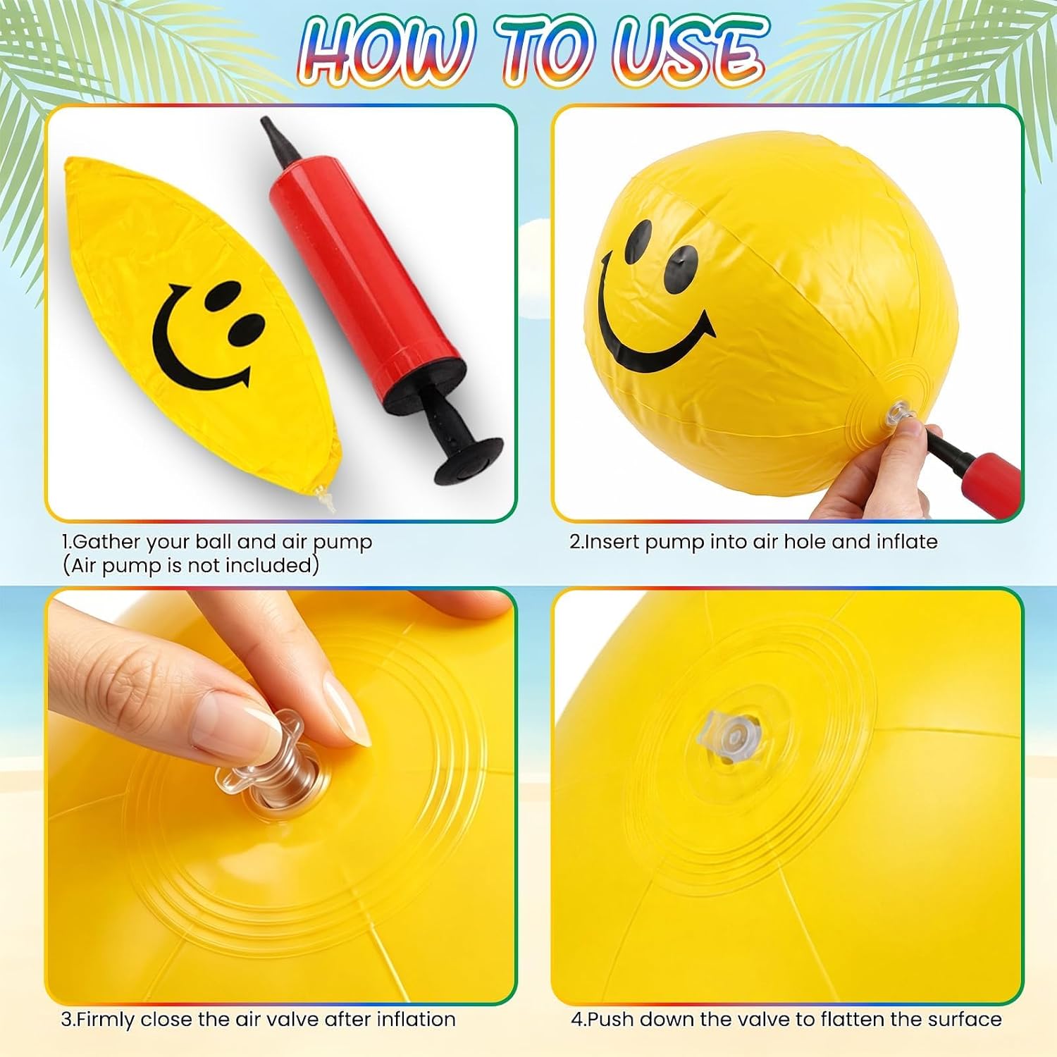 12Pcs 12 Inch Smile Face Inflatable Beach Balls, Summer Pool Swimming Water Toys Bulk, Beach Party Games & Birthday Party Favor Supplies image 5