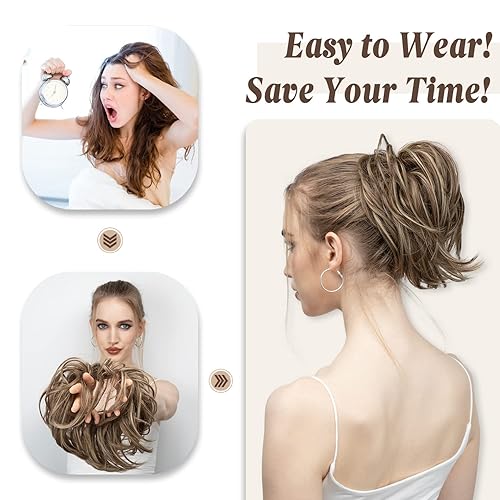 Miniatura 6 de SARLA Extensiones de cabello sintético ondulado y rizado para mujeres y niñas, color negro con rubio, 2 unidades