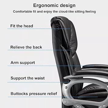 Ergonomic Office Chair with Footrest Adjustable Big High Back Computer Chairs Executive Swivel Chair with Lumbar Support for Home, Office, Gaming,black [Energy Class A]