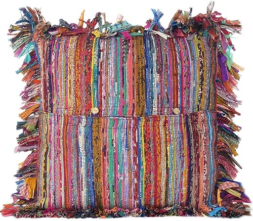 Miniatura 5 de MAM Treasures - Funda de almohada india, funda de cojín india, cojín bohemio, a rayas, tejida a mano, Chindi, funda de almohada para sofá (24 x 24