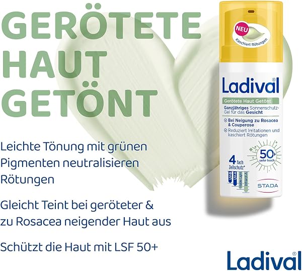 Ladival® Gerötete Haut Getönt Sonnenschutz-Gel LSF 50+ Gesicht, bei Neigung zu Rosacea & Couperose, tönende Creme gegen Rötungen, beruhigende Pflege, lindert Irritationen und Brennen, 50ml - 5