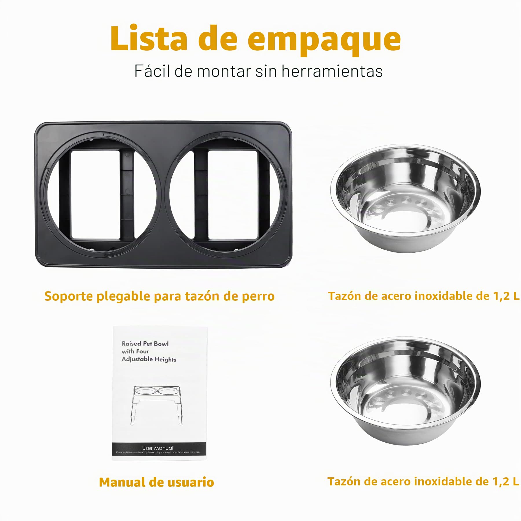 Toozey Comedero Elevado Perro con Tazones de Acero Inoxidable Dobles de 1,2 L de 4 Altura Ajustable para Alimentador de Agua y Comida para Mascotas y Gatos, Negro