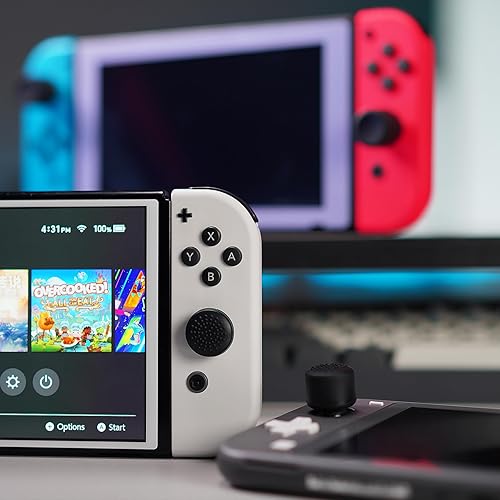 Vista 7 de eXtremeRate 4 pares de fundas negras de silicona antideslizante de longitud extendida para Nintendo Switch y Switch OLED Joy-con Controller, tapas