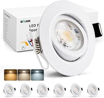 BOJIM LED Einbaustrahler 230V Dimmbar Wei  Spots 68mm - 80mm Lochma  Einbauleuchten Flach 7W IP44 Wasserdicht Warmwei  Kaltwei  Neutralwei  Deckenspots f r Bad K che Wohnzimmer 6er Set [Energieklasse E]