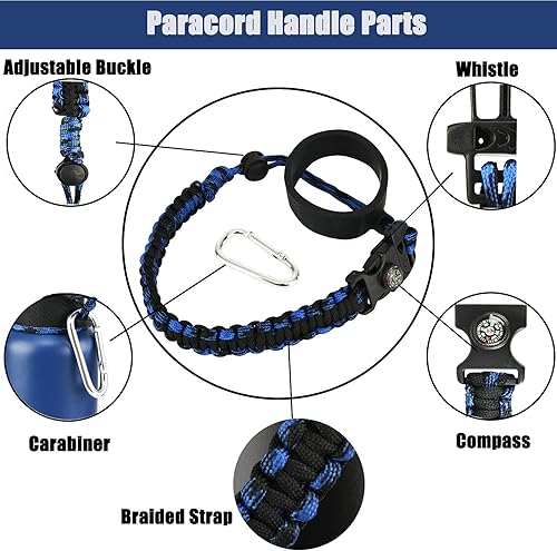 Vista 16 de Paracord Handle for Hydro Flask Water Bottles Standard/Wide Mouth, Strap Holder with Safety Rubber Ring & Carabiner, Easy to Carry and Durable