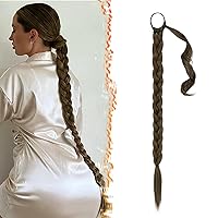 Vista 22 de BARSDAR Extensión de Cola de Caballo Trenzada de 30 Pulgadas de Largo - Extensiones de Cabello de Cola de Caballo Trenzada Rubia Recta Envolvente