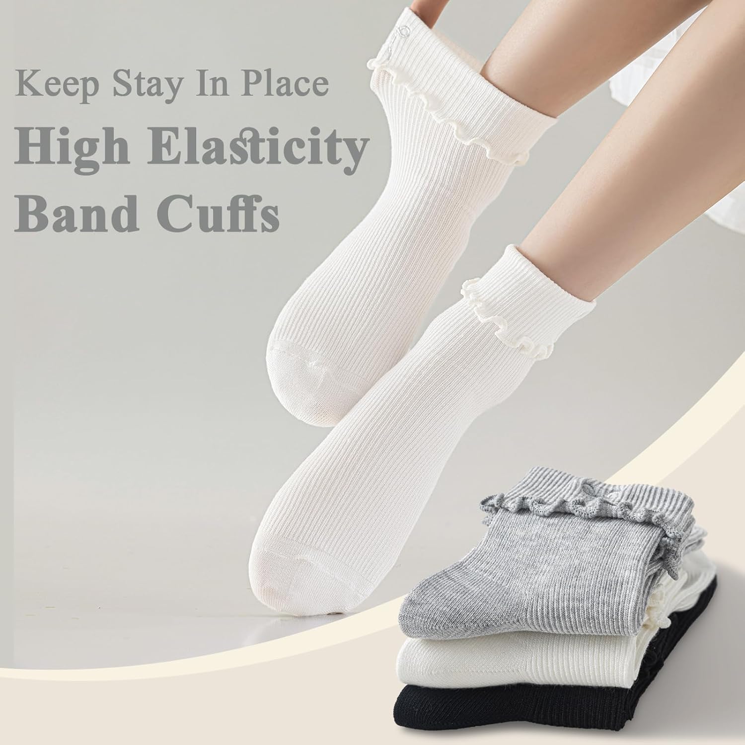 Mcool Mary Women's Ankle Socks Thin Ruffle Casual Cotton Frilly Breathable Cute Knit Lettuce Socks Embroidery Bow 3 Pack Size 5-9 - Image 6