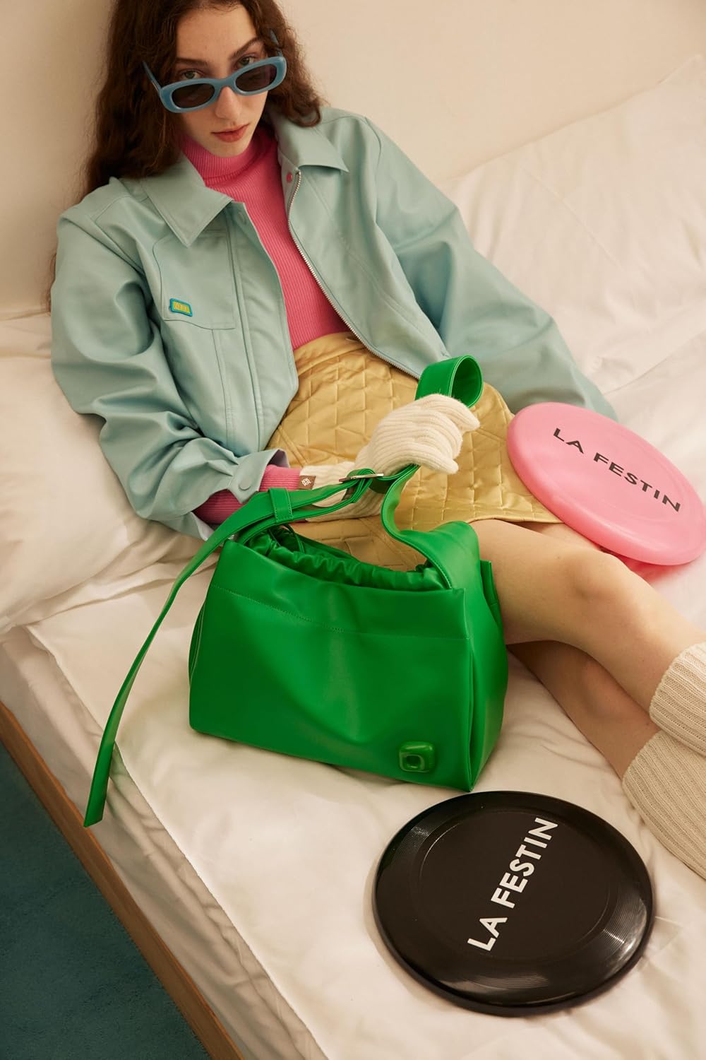 LAFESTIN PU Leather Shoulder Bag For Women, Stylish Women's Shoulder Handbags with Adjustable Strap, Drawstring Closure, Inner Zipper Pocket, Green