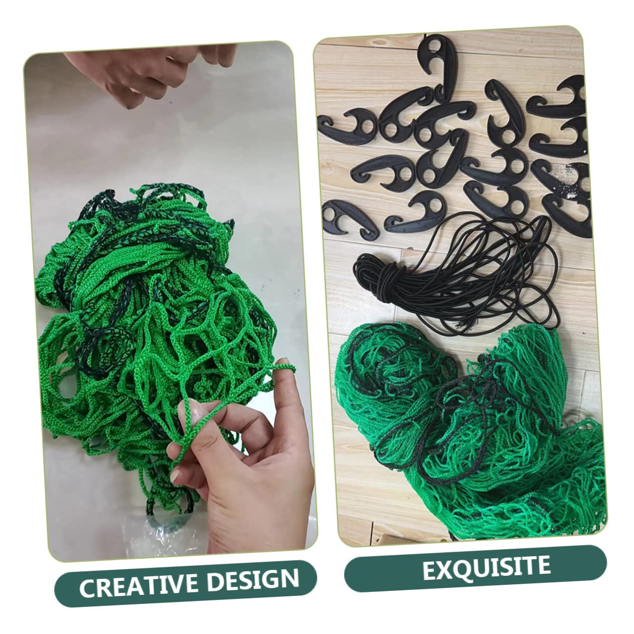 Rete di Carico per Pick-up in Nylon Verde con 15 Ganci e Corda Elastica, Rete per Rimorchio Resistente per Camping e Traslochi, Protezione Anti-Caduta per Bagagli