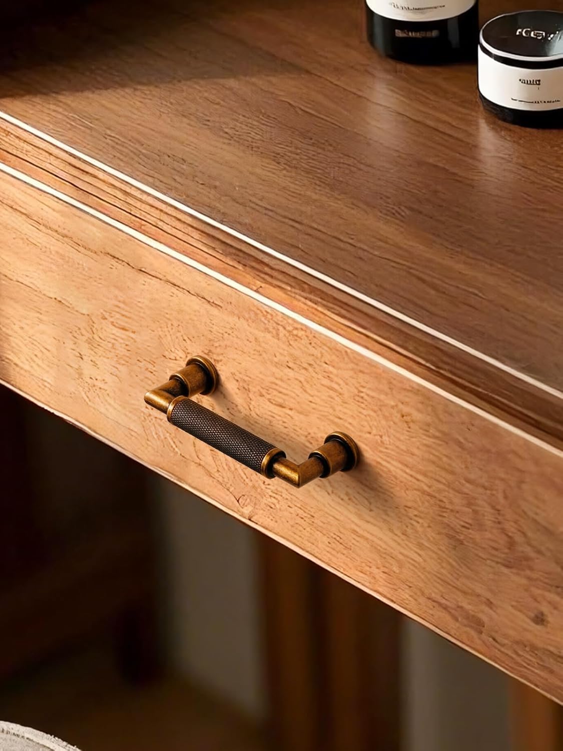 アンティーク真鍮キャビネットプル 3インチ 穴センターローレットヴィンテージ引き出し取っ手 バスルームドレッサーハンドル ハードウェ