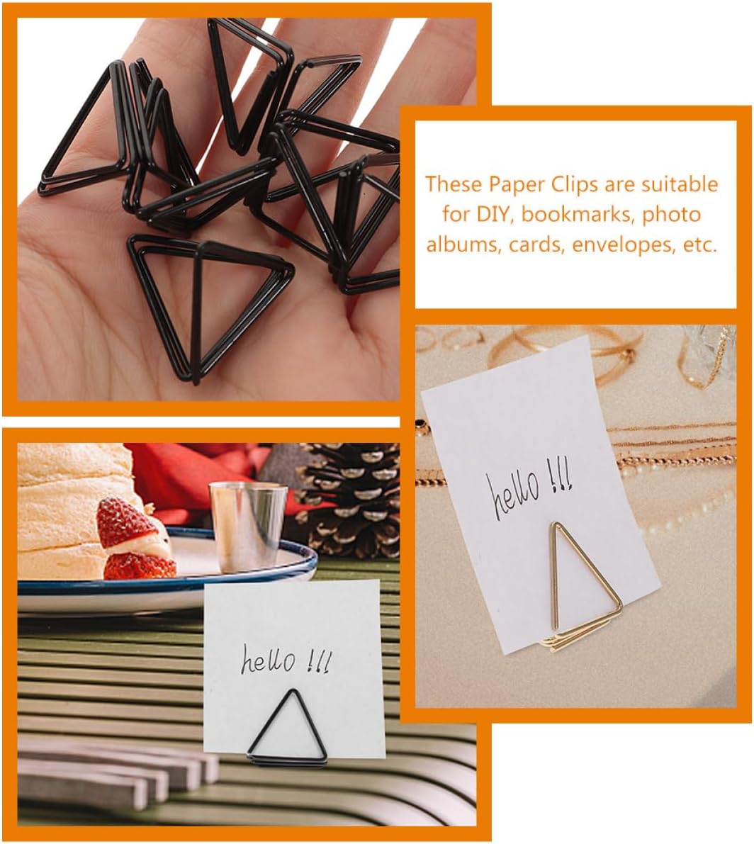 SHOWERORO 30pcs Triangular Paper Clips for Place Cards Memo Holders and Photo Displays Creative and Design for Weddings Bridal Showers and Table Settings