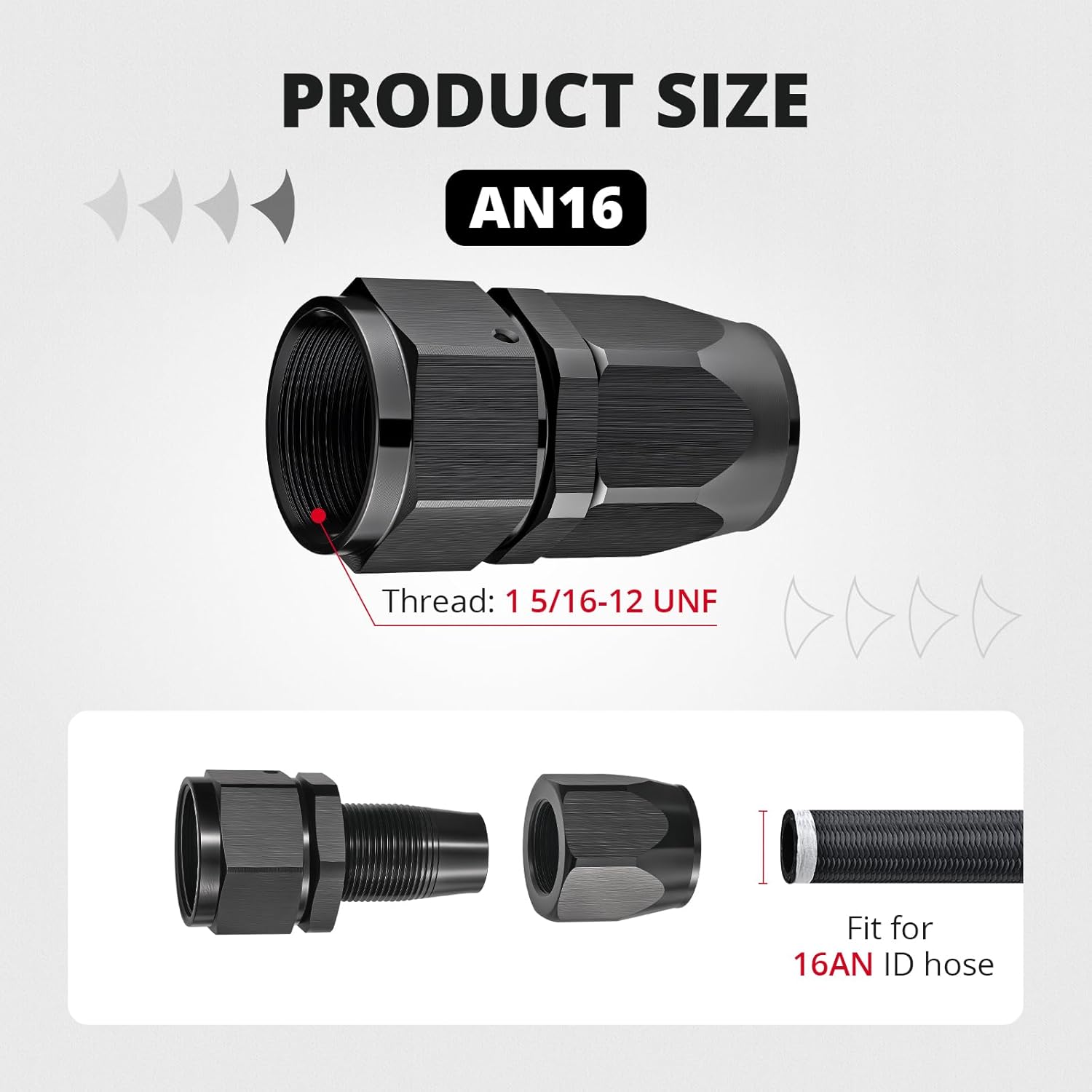 EVIL ENERGY 16AN Hose End Fitting Straight Swivel for CPE Braided Hose Black 2PCS