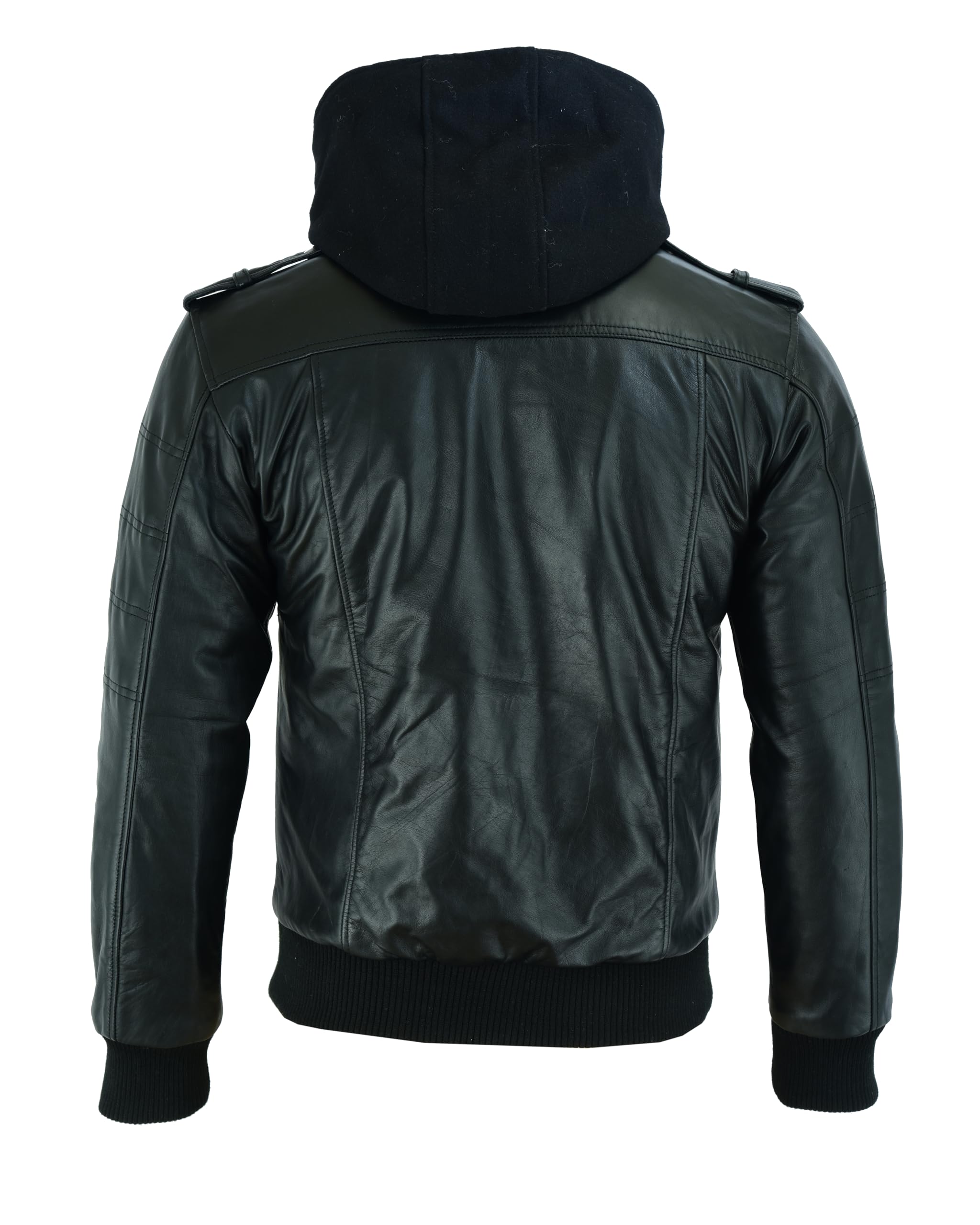 Vance Herren Echt Lederjacke aus 100% Rindsleder Abnehmbarer Hoodie