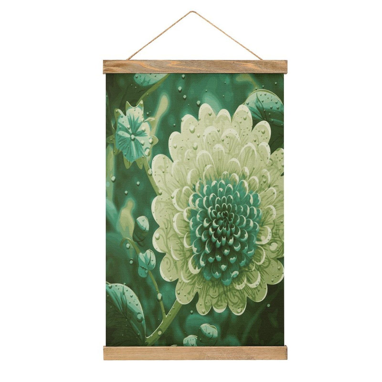 FekiLoot Green Flower Wall Art Poster Hanger Frame Linen Wall Art Decor Vintage Hanging Poster Hanging Wall Decor Rustic Retro Wall Art Print for Living Room Decor 20.4 X 13.1Inches