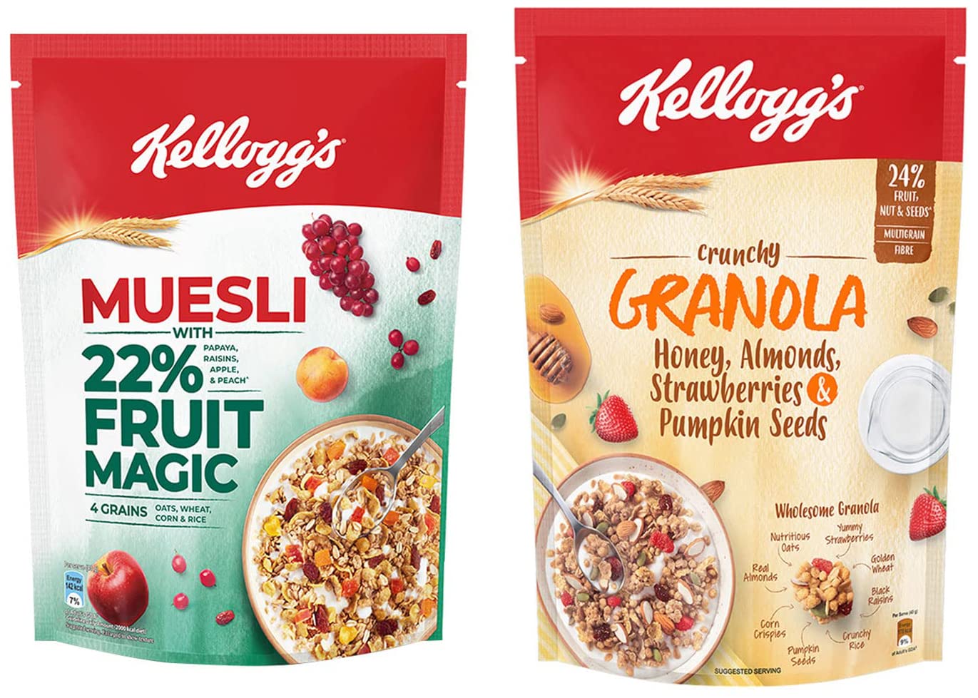 Muesli 22% Fruit Magic, Breakfast Cereal & Crunchy Granola Honey, Almonds, Strawberries & Pumpkin Seeds| Breakfast Cereals | Multigrain, 450g