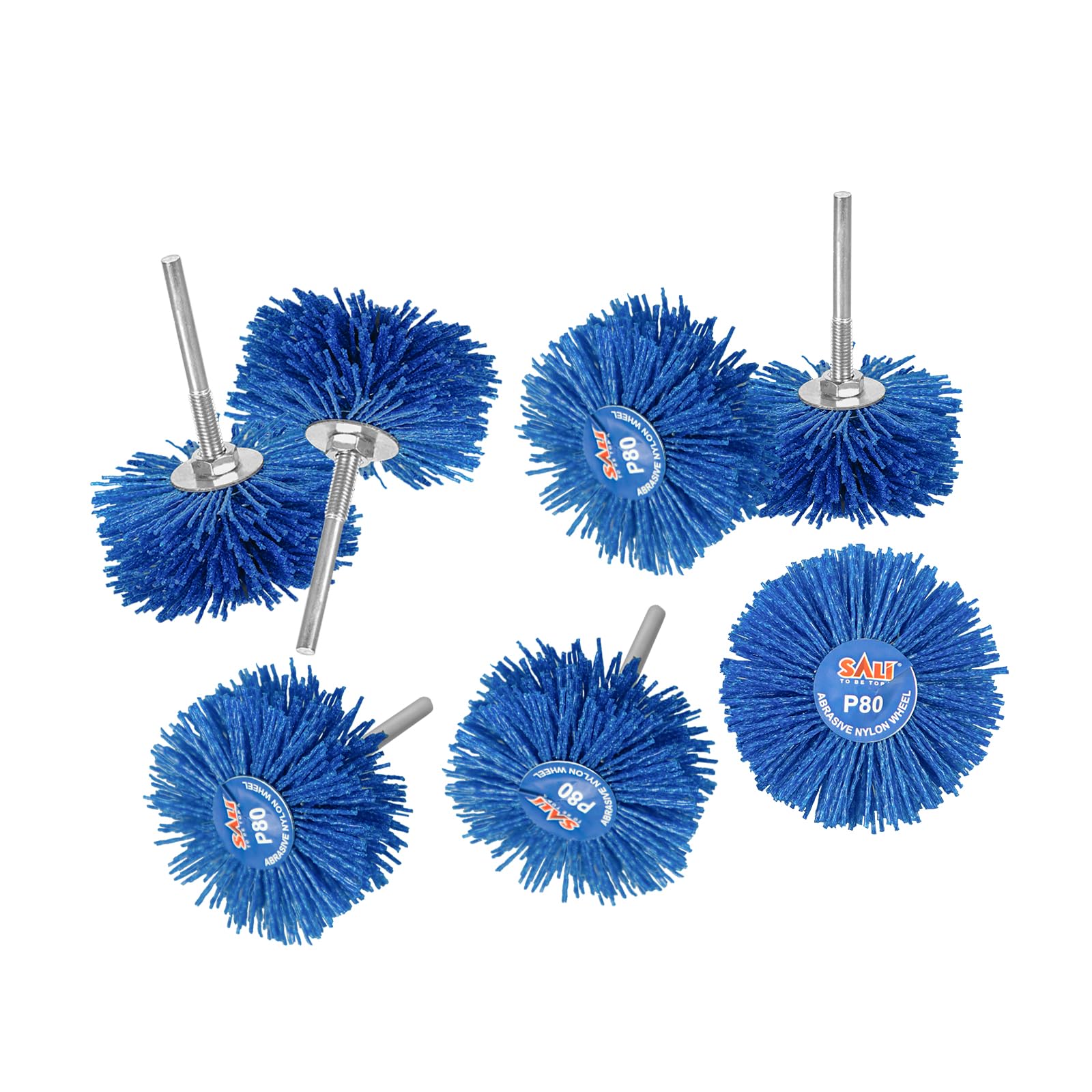SALI 7 Pack 80 Grit Abrasive Nylon Wheel Brush Grinding Head with 1/4" Shank Perfect for Removal of Rust,Corrosion,Paint,Woodwork Polish ï¼ˆBlueï¼‰
