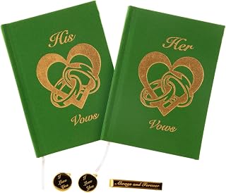 IMPRESS Vow Books His and Hers, Wedding, Linen, Vow Books for Wedding with Cufflinks Tie Clip Set, Vow Book, Foil Stamped Vows, Wedding Vows Book (Precious Emerald)