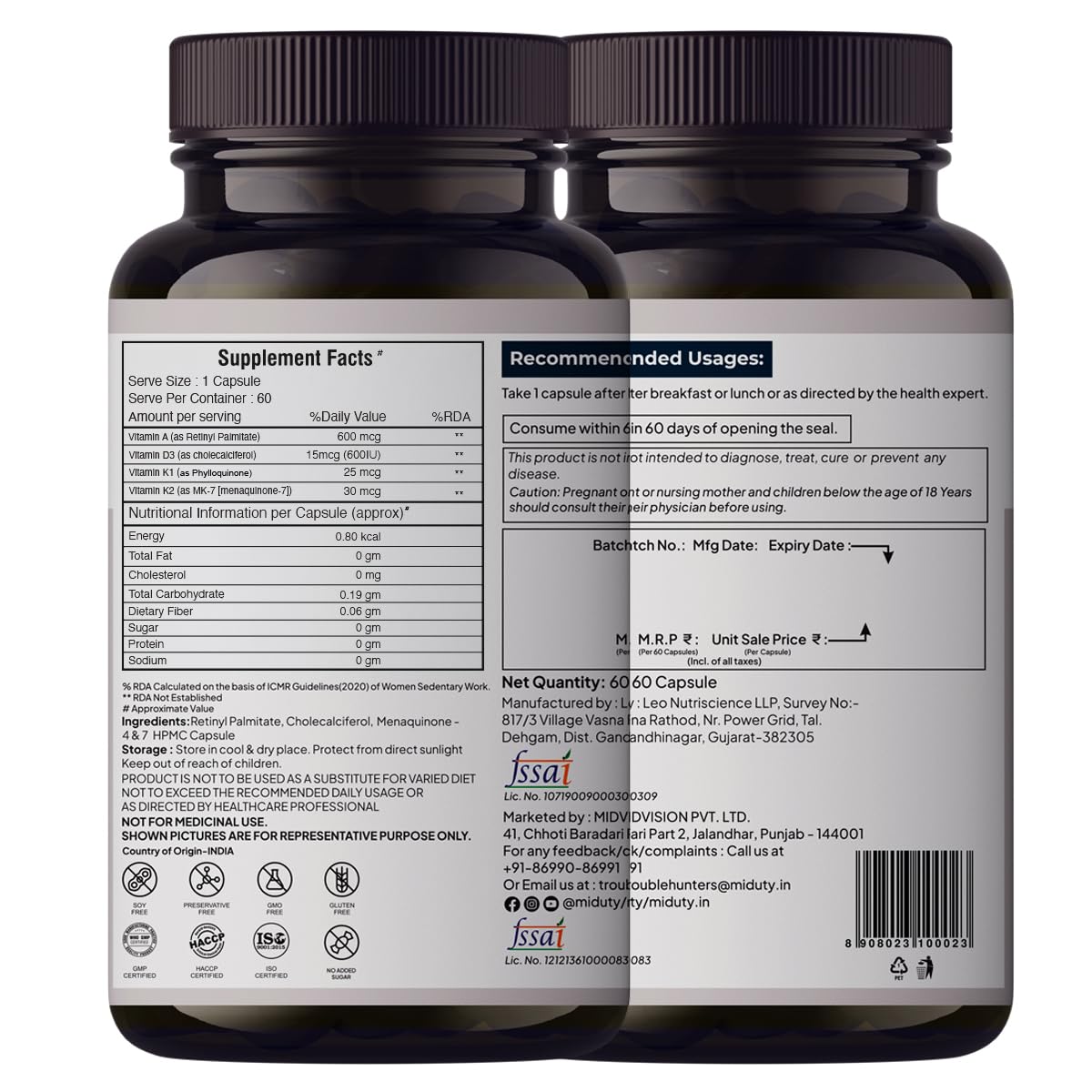 Miduty Vitamin ADK : A D3 K2 Supplements | Boost Immunity, Stronger Bones | Eyes, Immunity, Bones Care - 60 Capsules — Amazon image 6