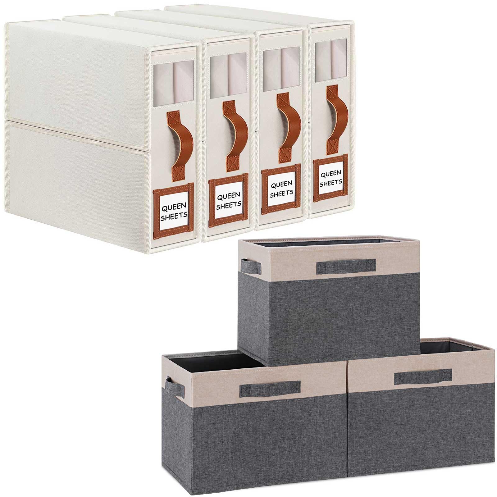 GhvyenntteS4 Pack Bed Sheet Organizers and Storage + 3 Pack Fabric Storage Bins