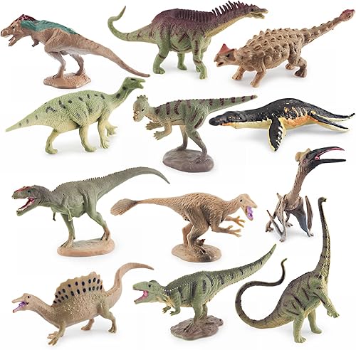 GUFOPONAS Juego de juguetes de dinosaurio de 2 pulgadas para 12 piezas realistas de dinosaurios para fiestas de cupcakes, figuras de dinosaurio para