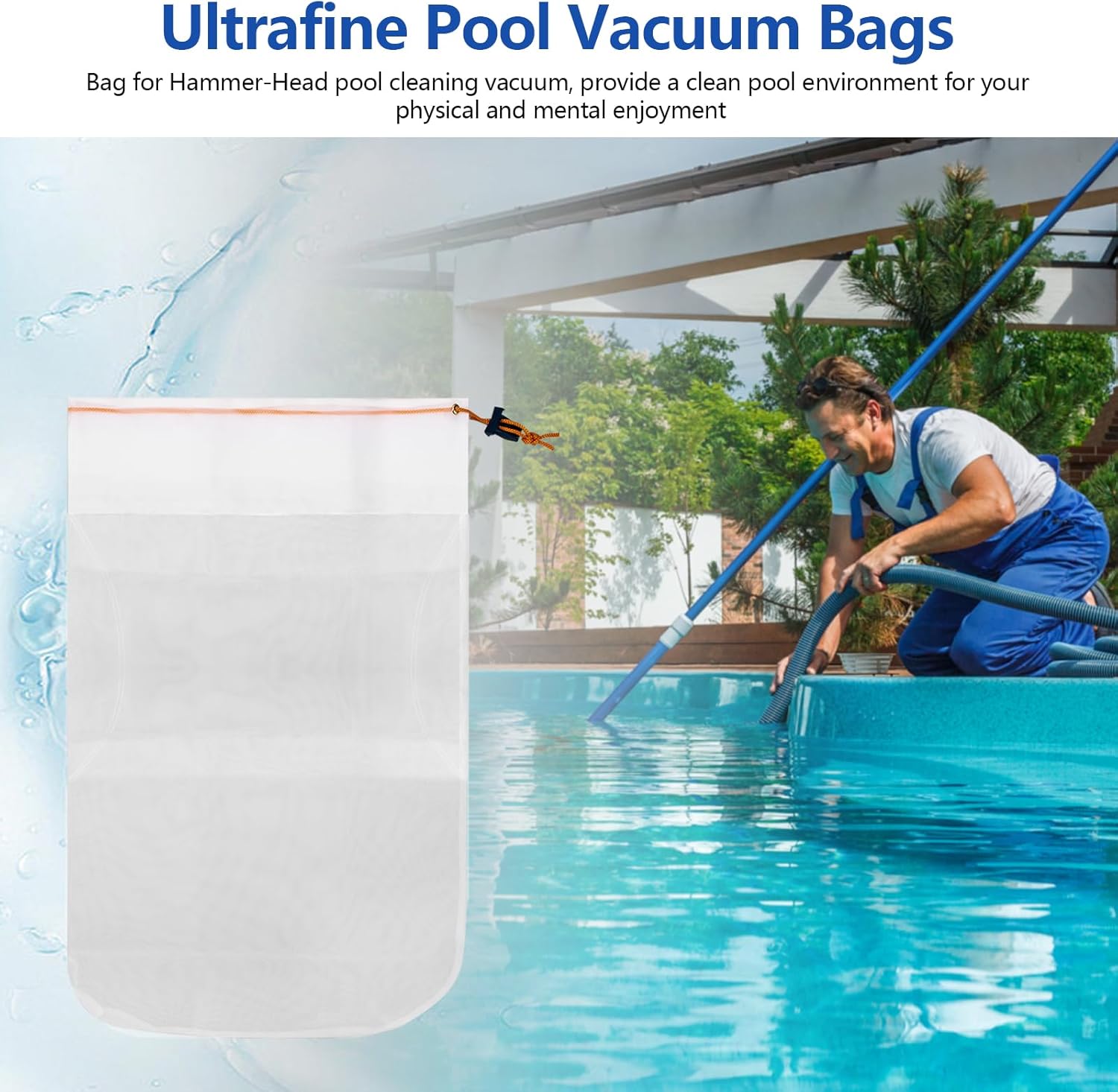 HH1506COMP Standard Bag for Hammer-Head Swimming Pool Cleaner Bag, Pool Cleaning Vacuum Standard Bag, 100 Micron Debris Bag Replacement with Cleat