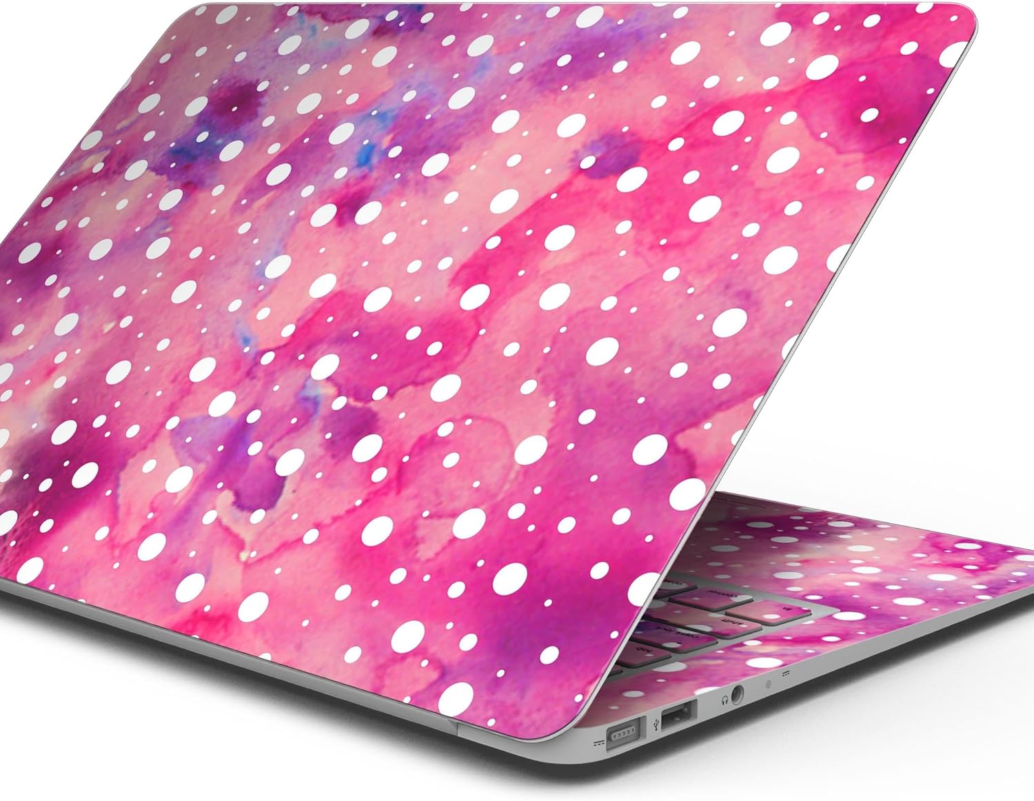 DesignSkinz - Compatible with MacBook Pro 13" w CD Drive (A1278) - Skin Decal Protective Scratch Resistant Vinyl Wrap - White Polka Dots Over Pink Watercolor Grunge