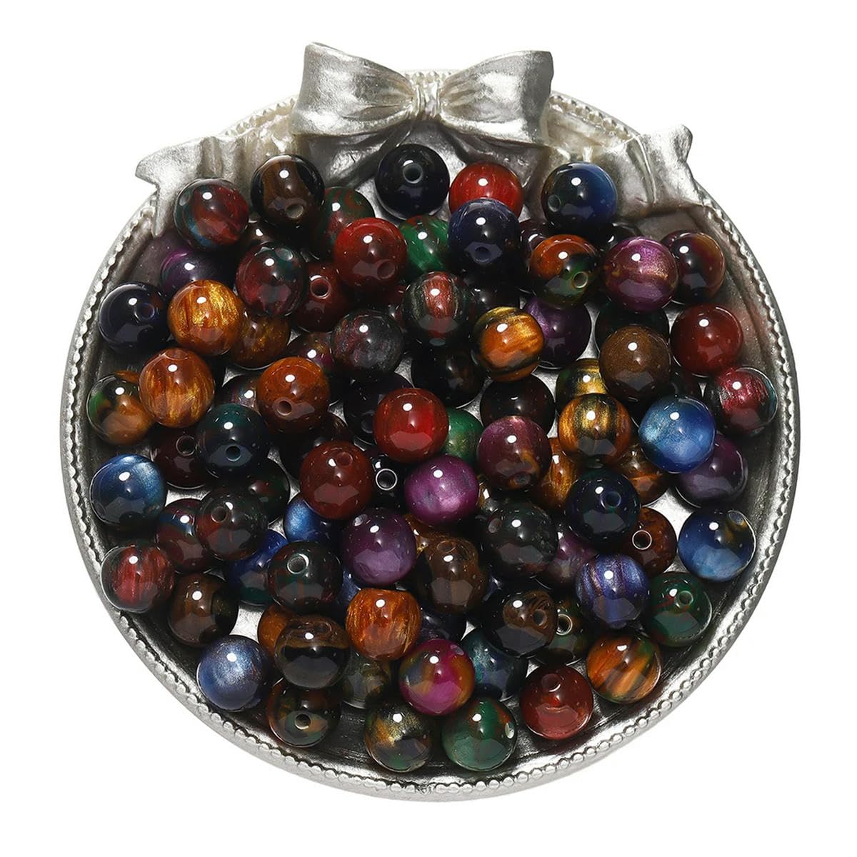 HUIOYG 20-50pcs Glitter Round Resin Bead Beads for DIY Necklace Bracelet Jewelry